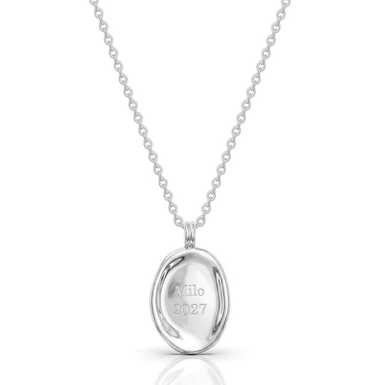 Organic Oval Initial Necklace - Silver