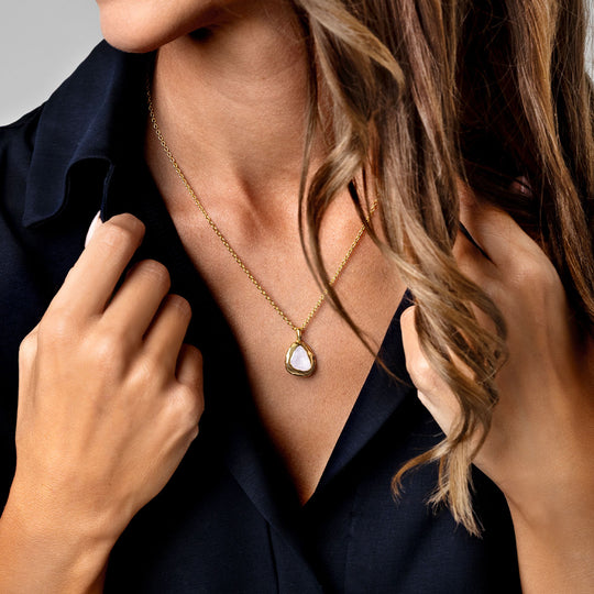 Organic Pebble Ashes Resin Necklace - Gold