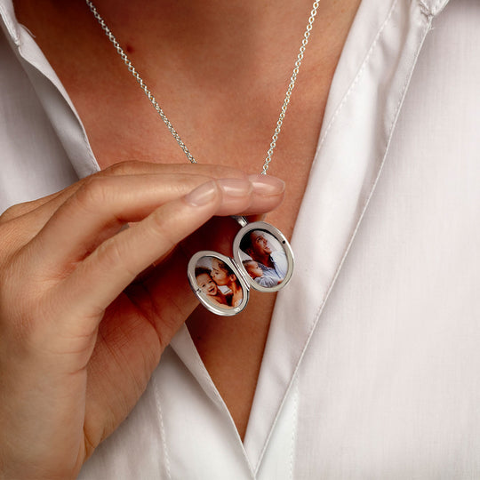 Oval Locket With Crystal Halo - Silver