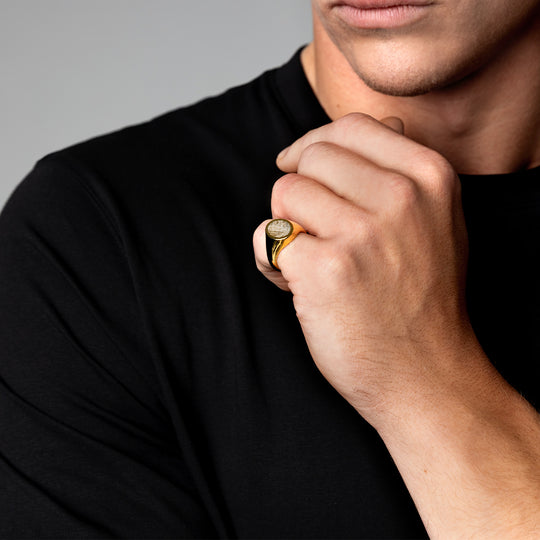 Men's Oval Fingerprint Signet Ring - Gold
