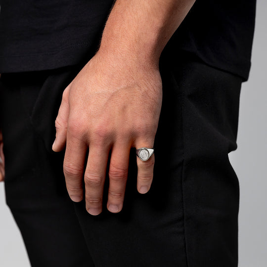 Men's Oval Fingerprint Signet Ring - Silver