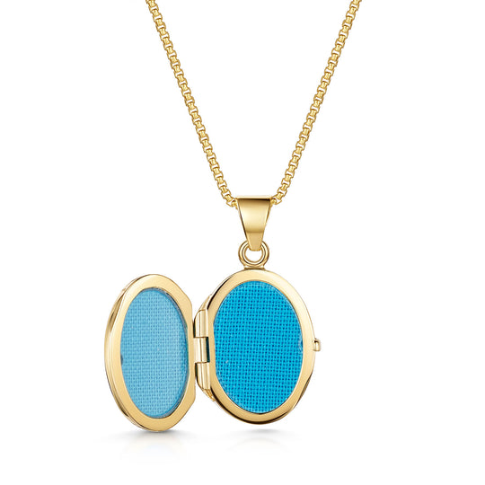 Italian Engraved Border Personalised Oval Locket – Gold