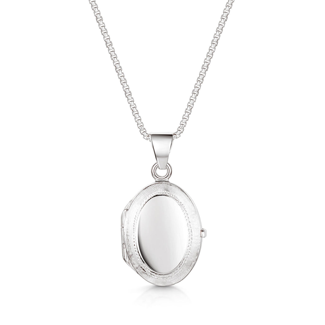 Italian Engraved Border Personalised Oval Locket – Silver