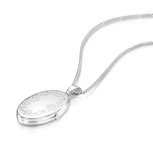 Italian Large Floral Personalised Oval Locket – Silver