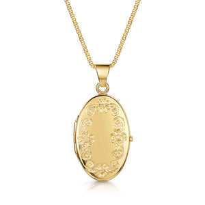 Italian Large Floral Personalised Oval Locket – Gold