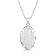 Load image into Gallery viewer, Italian Large Floral Personalised Oval Locket – Silver
