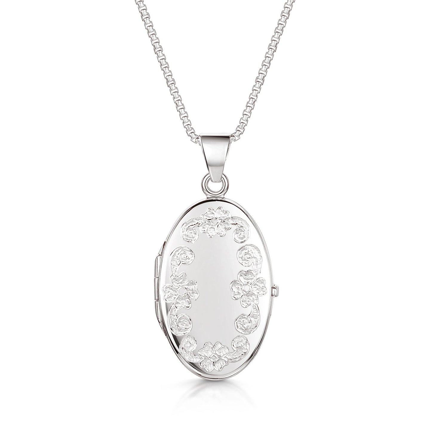 Italian Large Floral Personalised Oval Locket – Silver