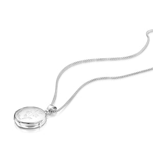 Italian Floral Engraving Personalised Round Locket – Silver
