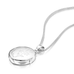 Italian Floral Engraving Personalised Round Locket – Silver