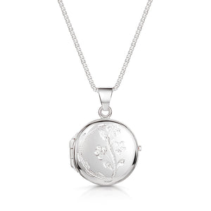 Italian Floral Engraving Personalised Round Locket – Silver