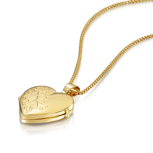 Italian Floral Engraving Personalised Heart Locket – Gold