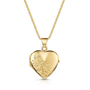 Italian Floral Engraving Personalised Heart Locket – Gold