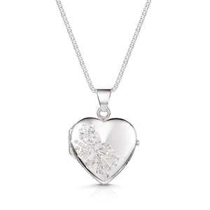 Italian Floral Engraving Personalised Heart Locket – Silver