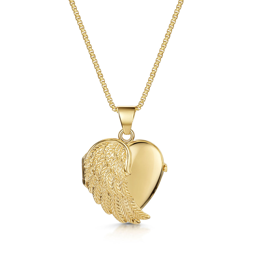 Italian Angel Wing Personalised Heart Locket – Gold