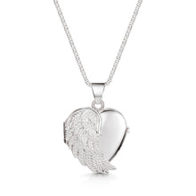 Load image into Gallery viewer, Italian Angel Wing Personalised Heart Locket – Silver
