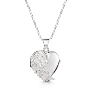 Italian Angel Wing Personalised Heart Locket – Silver