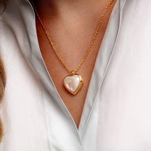 Load image into Gallery viewer, Pink Mother of Pearl Heart Locket - Gold
