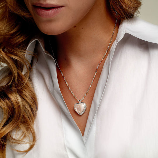 Pink Mother of Pearl Heart Locket - Silver
