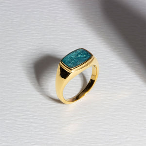 Men's Rectangular Signet Ashes Resin Ring - Gold