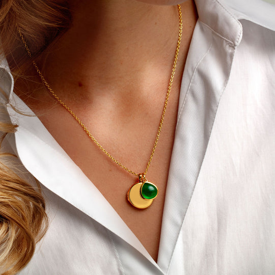 Round Birthstone Personalised Locket – Gold