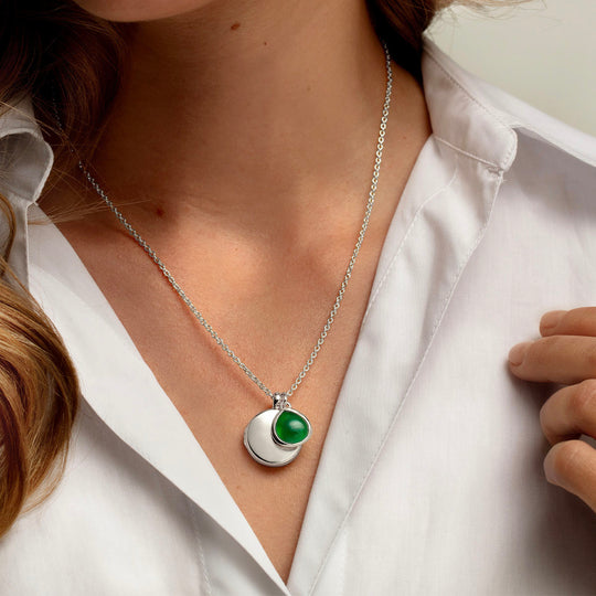 Personalisiertes Medaillon mit rundem Geburtsstein – Silber