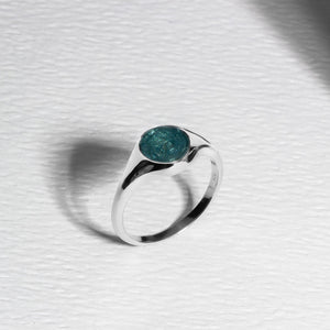 Round Signet Ashes Resin Ring - Silver