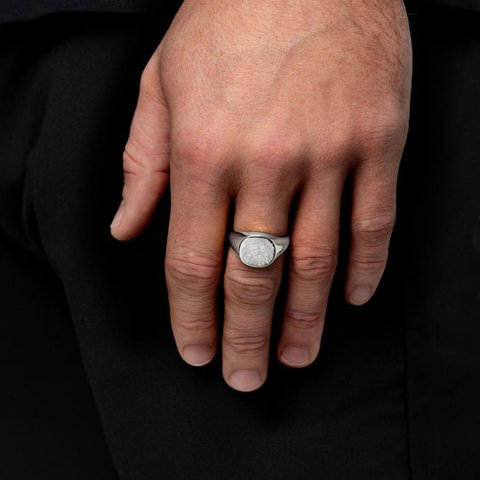Men's Cushion Fingerprint Signet Ring - Silver