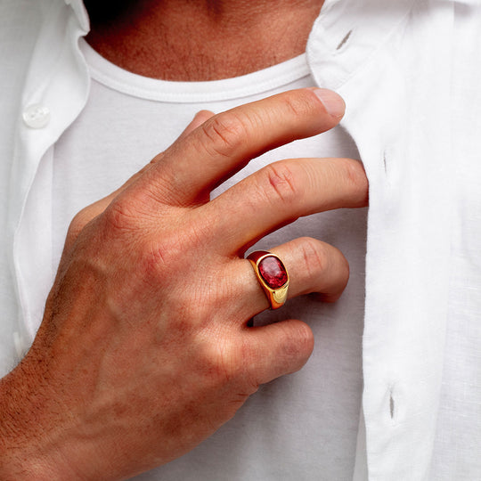 Men's Rounded Rectangular Signet Ashes Resin Ring - Gold