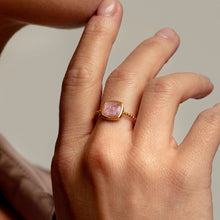 Load image into Gallery viewer, Rounded Square Ashes Resin Ring With Beaded Band - Gold
