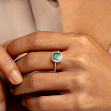 Load image into Gallery viewer, Rounded Square Ashes Resin Ring With Beaded Band - Silver
