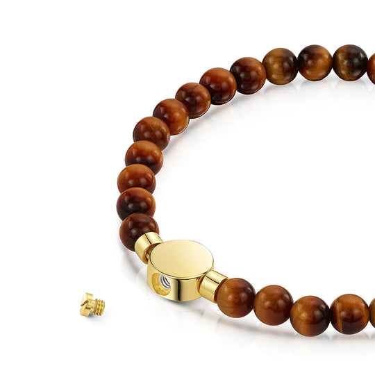 Men's Small Beaded Tiger's Eye Urn Bracelet - Gold