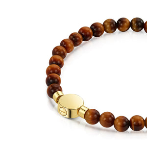 Men's Small Beaded Tiger's Eye Urn Bracelet - Gold