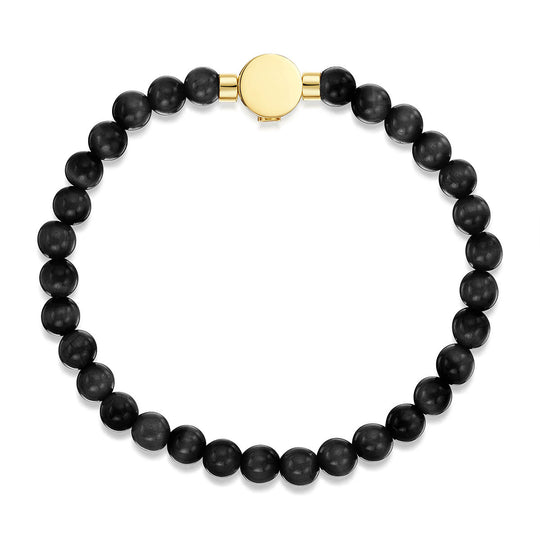 Small Beaded Black Agate Urn Bracelet - Gold