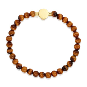 Men's Small Beaded Tiger's Eye Urn Bracelet - Gold