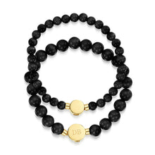 Load image into Gallery viewer, Small Beaded Black Agate Urn Bracelet - Gold
