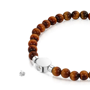 Men's Small Beaded Tiger's Eye Urn Bracelet - Silver