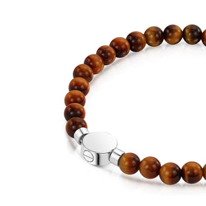 Men's Small Beaded Tiger's Eye Urn Bracelet - Silver