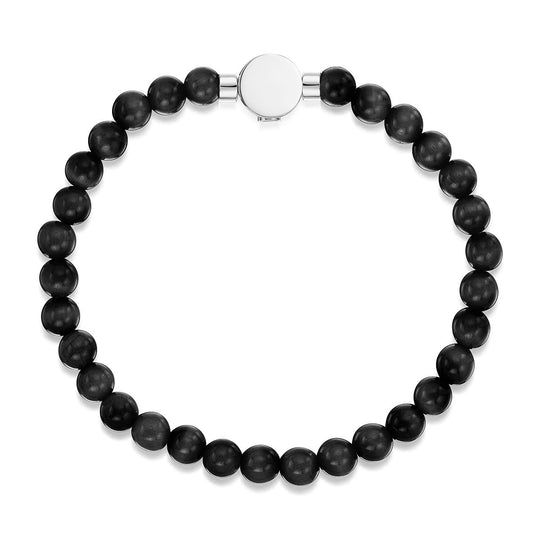 Small Beaded Black Agate Urn Bracelet - Silver