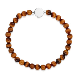 Men's Small Beaded Tiger's Eye Urn Bracelet - Silver