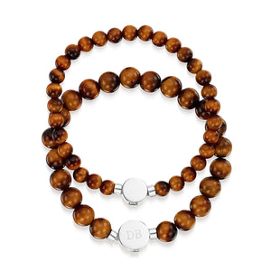 Men's Small Beaded Tiger's Eye Urn Bracelet - Silver