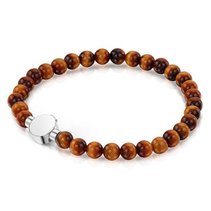 Men's Small Beaded Tiger's Eye Urn Bracelet - Silver