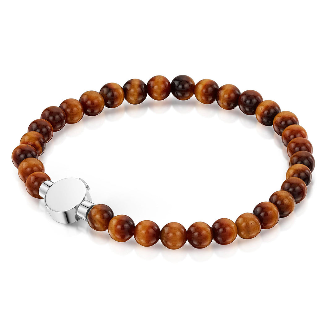 Men's Small Beaded Tiger's Eye Urn Bracelet - Silver