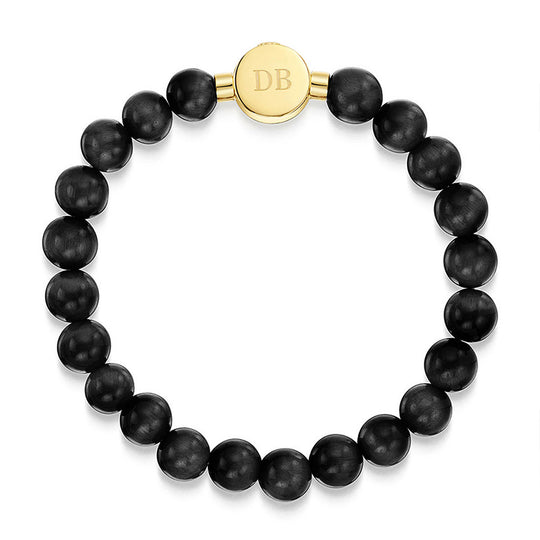 Men's Large Beaded Black Agate Urn Bracelet - Gold