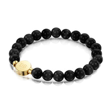 Load image into Gallery viewer, Men&#39;s Large Beaded Black Agate Urn Bracelet - Gold
