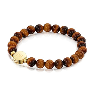 Men's Large Beaded Tiger's Eye Urn Bracelet - Gold