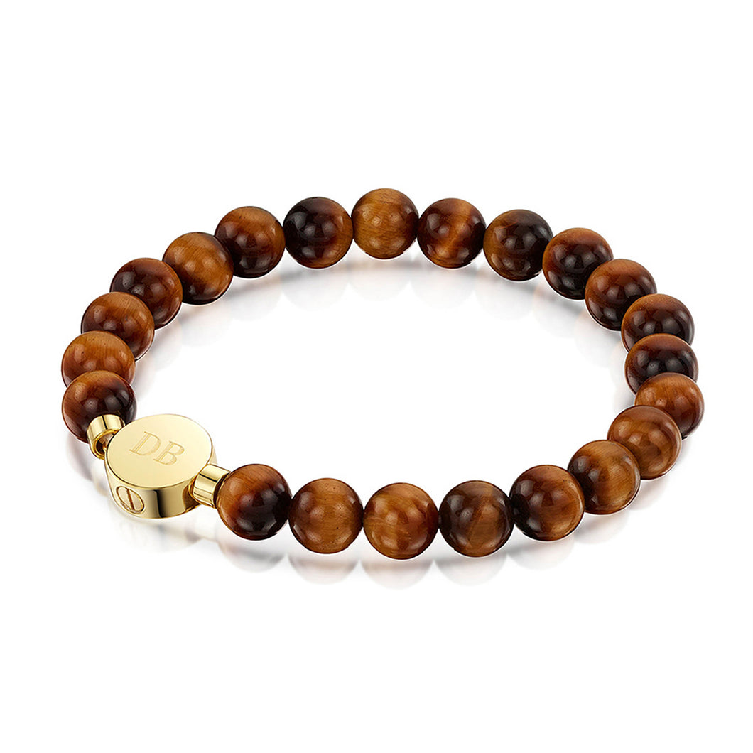 Men's Large Beaded Tiger's Eye Urn Bracelet - Gold