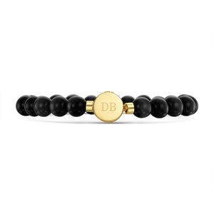 Men's Large Beaded Black Agate Urn Bracelet - Gold