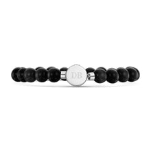 Load image into Gallery viewer, Men&#39;s Large Beaded Black Agate Urn Bracelet - Siver
