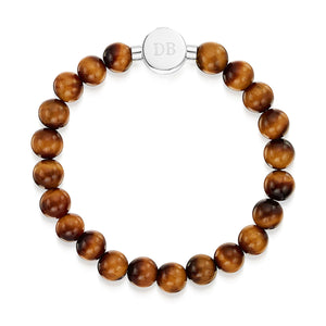 Men's Large Beaded Tiger's Eye Urn Bracelet - Silver