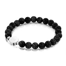 Load image into Gallery viewer, Men&#39;s Large Beaded Black Agate Urn Bracelet - Siver
